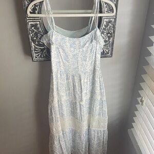 Aakaa Strapless Blue and White Dress